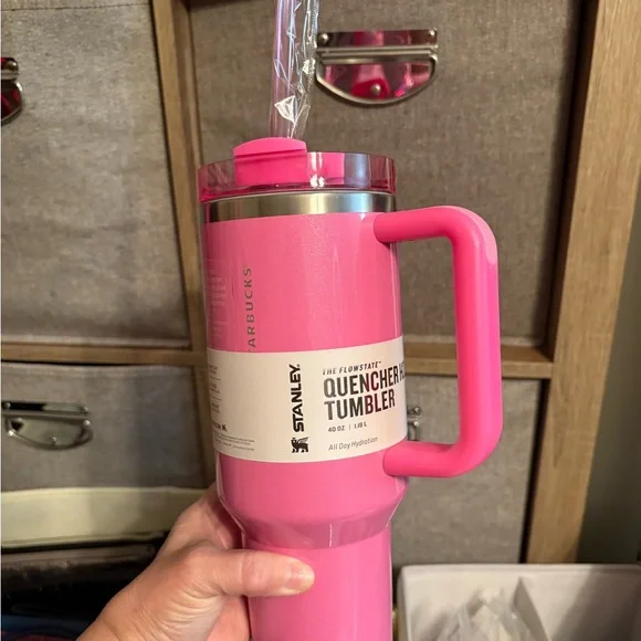 Stanley 40 Oz Pink Travel Tumbler with Handle, NIB, Straw And Topper Incl. - Picture 2 of 4